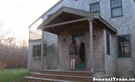 Young red-head shemale jerks schlong while rimmed