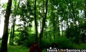 Nice outside sex with young dark-haired and turned on grandpa