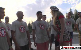 Hot girls get gang plowed by a group sex of lustful men