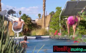 Red hairy duo having fun with friends