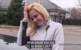busty fair-haired european hot mom bangs in car