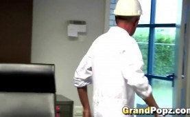 dark-haired teenie gets fucked by old stud in kitchen