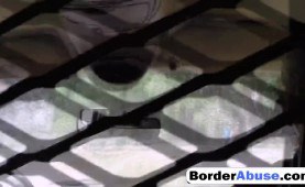 dark-haired 19yo sucks and bangs border guard outdoors