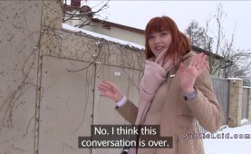 French ginger cutie fucks in car in public