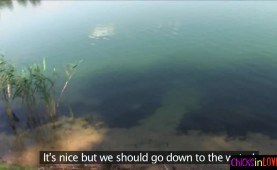 Euro lesbian cutie eaten out outdoors 