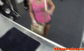 Cute pawnee blowing brokers dick for cash