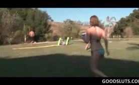 Pussy eating and fingering at pool orgy party