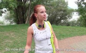 Babe jogging in a park paid to be fucked