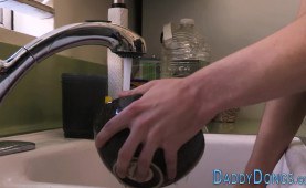 Blindfolded stepson jizzy