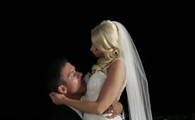 Blonde bride has sex in white lingerie