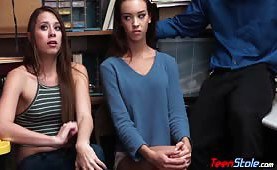 Stunning teen thieves got caught and fucked by mall cop