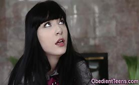 Tied up teen anally rides