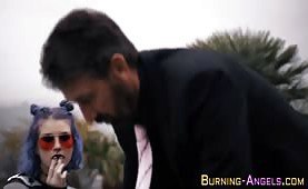 Goth slut gets facial