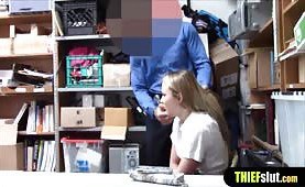 Blonde schoolgirl gets busted and fucked by a mall cop