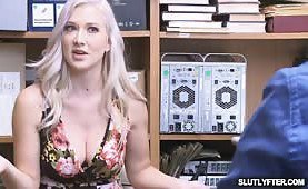 Emily's pink pussy stretched by security