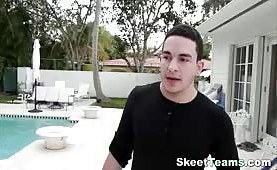 Voluptuous Bimbo Screwed by the Poolside