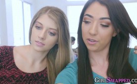 Teenage stepdaughter swallows cum