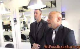 Busty ebony babe in 3way