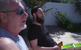 Horny teens takes in a huge dildo as they lick each other