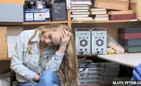 Lana on her knees sucking off officer Jason's stiff rod