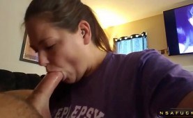 Hot Milf blowing deep for a cumshot on her face