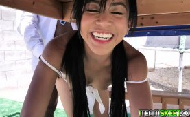 Ember Snow pulls her stepdads huge dick out of his pants