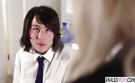 Busty milf London River takes stepsons cock up her ass