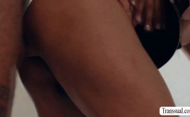 Horny shemale stepmom lets her stepson bareback her wet ass