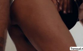 Horny TS stepmom lets her stepson bareback her wet ass