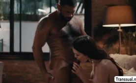 Fat stepdad massages TS stepteen and lets her bang his ass