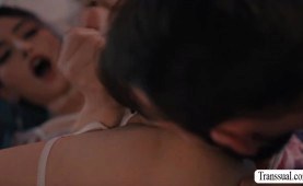 Pervert stepbro toys and bareback fucks his TS stepsister