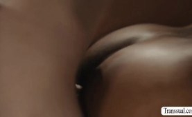 Beautiful shemale licks and bareback fuck her fat stepfather