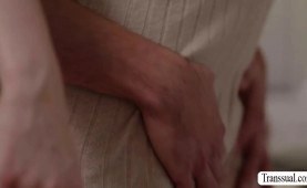 Busty TS Gracie Jane bareback fucks her boyfriends wet ass