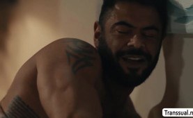 Big tits trans woman licks and barebacks her fat stepfather