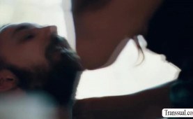 Shemale stepmom licks and barebacks the ass of hunk stepson