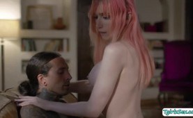 Busty tbabe Mimi Oh deepthroats and anal bareback by stepbro