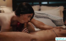 Ts Natalie Stone blowjobs stepbros cock