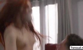 Redhead shemale lets her guy mistress bareback her tight ass