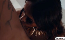 Jerking Trans stepmom ass fucked by her stepson in bathroom