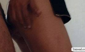 Horny MILF shemale lets perv stepson bareback her wet ass