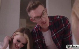 Transsexuals shares big black cock in interracial threesome