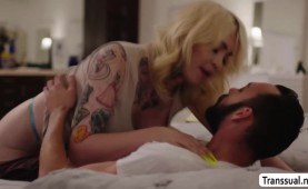 Handsome bed seller gets his ass bang by Tranny customer