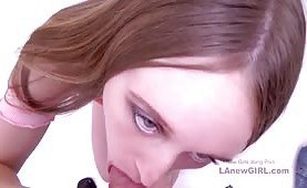 Teen with toned body sucks slow and sexy at audition