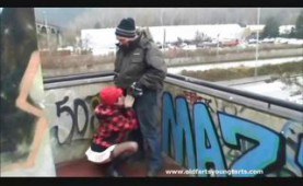 Teen sucks and fucks an old guy in public