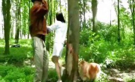 Old guy fucks a babe in the forest