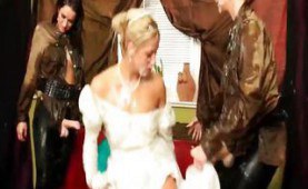 White wedding dress covered with jizz