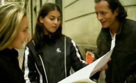 Two cuties fuck one guy