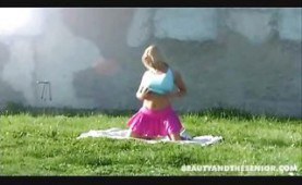 Blondie fucked by an old guy on the farm