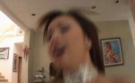 Asian slut rides a big black cock